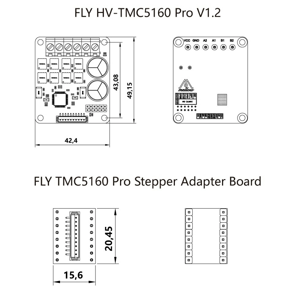 Драйвер шагового двигателя Mellow Fly HV-TMC5160 Pro V1.2 размеры Драйвер шагового двигателя Mellow Fly HV-TMC5160 Pro V1.2 размеры