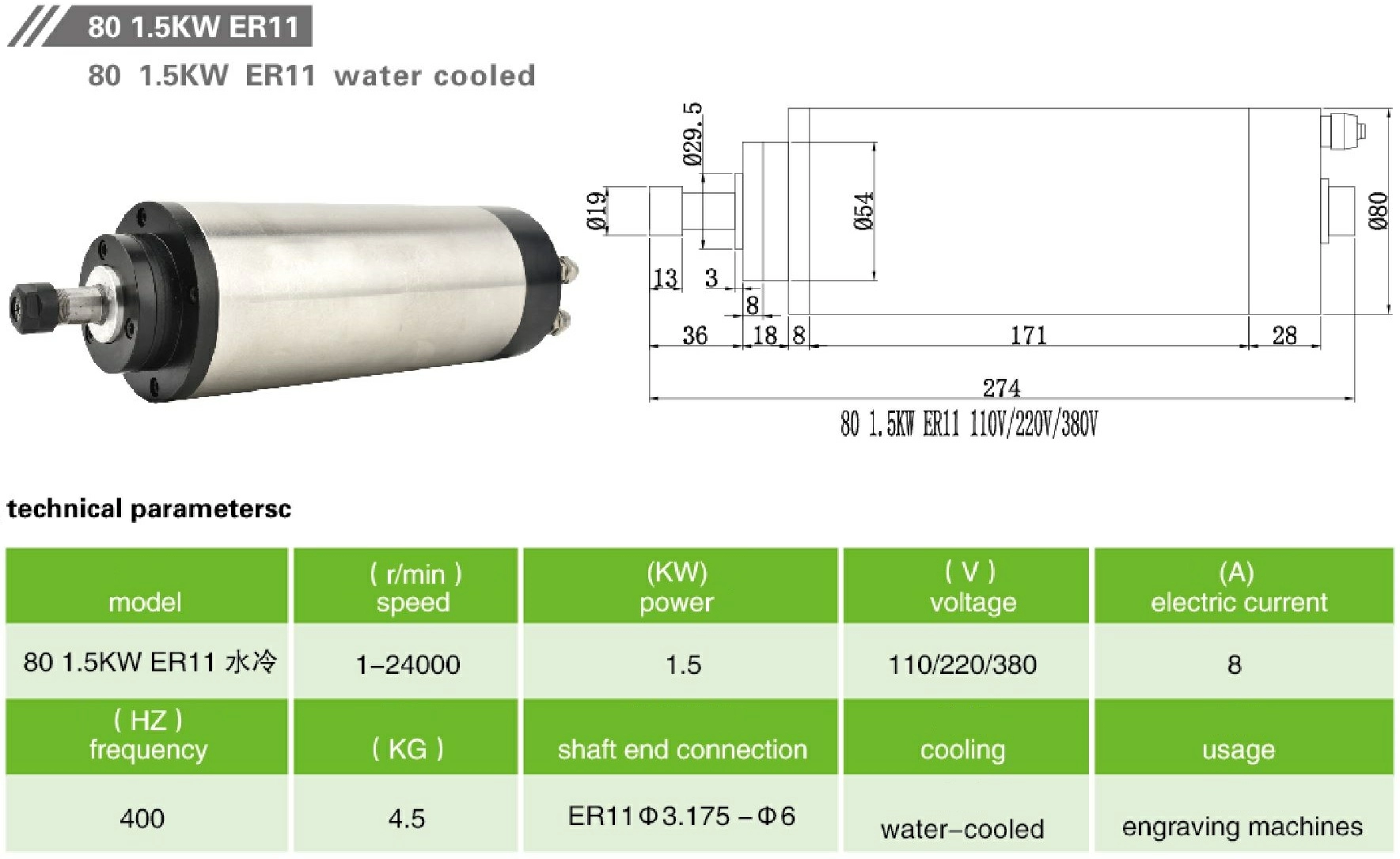 JKONGMOTOR 80 1.5кВт ER16 220В 1 JKONGMOTOR 80 1.5кВт ER16 220В 1