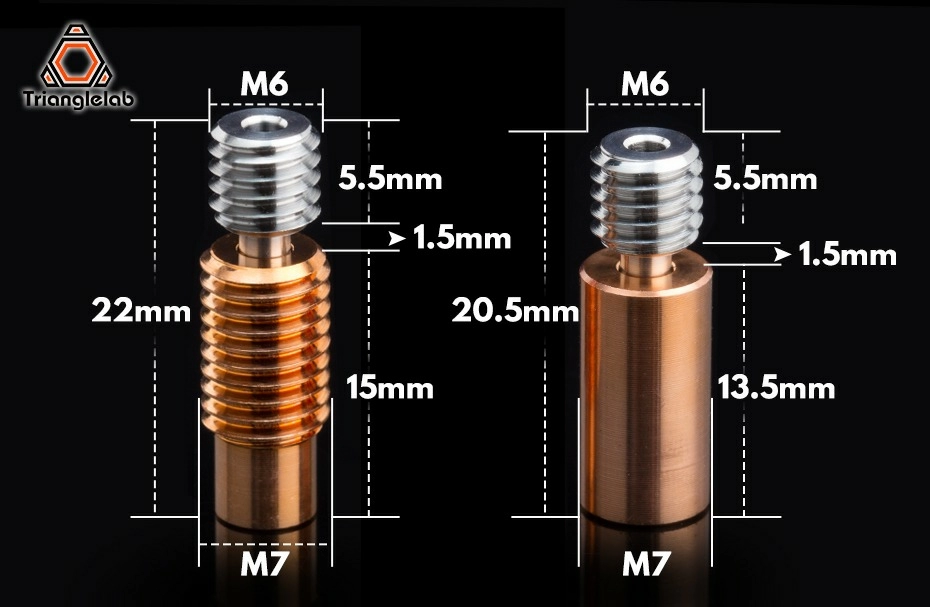 Термобарьер V6 гладкий Bi-Metal титан-медь Trianglelab-2 Термобарьер V6 гладкий Bi-Metal титан-медь Trianglelab-2