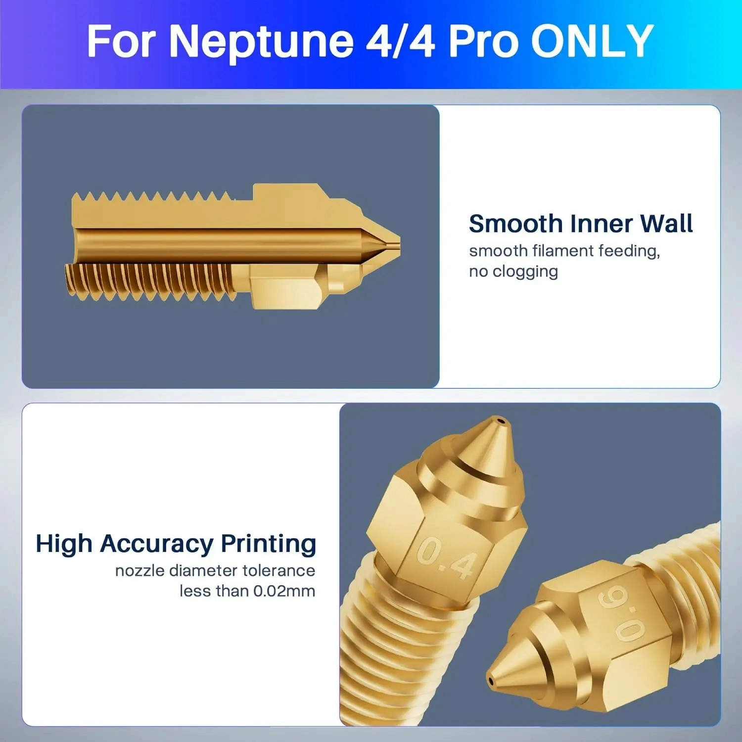 Multi-Size Brass Nozzle Kit for elegoo-Neptune 4-4 Pro