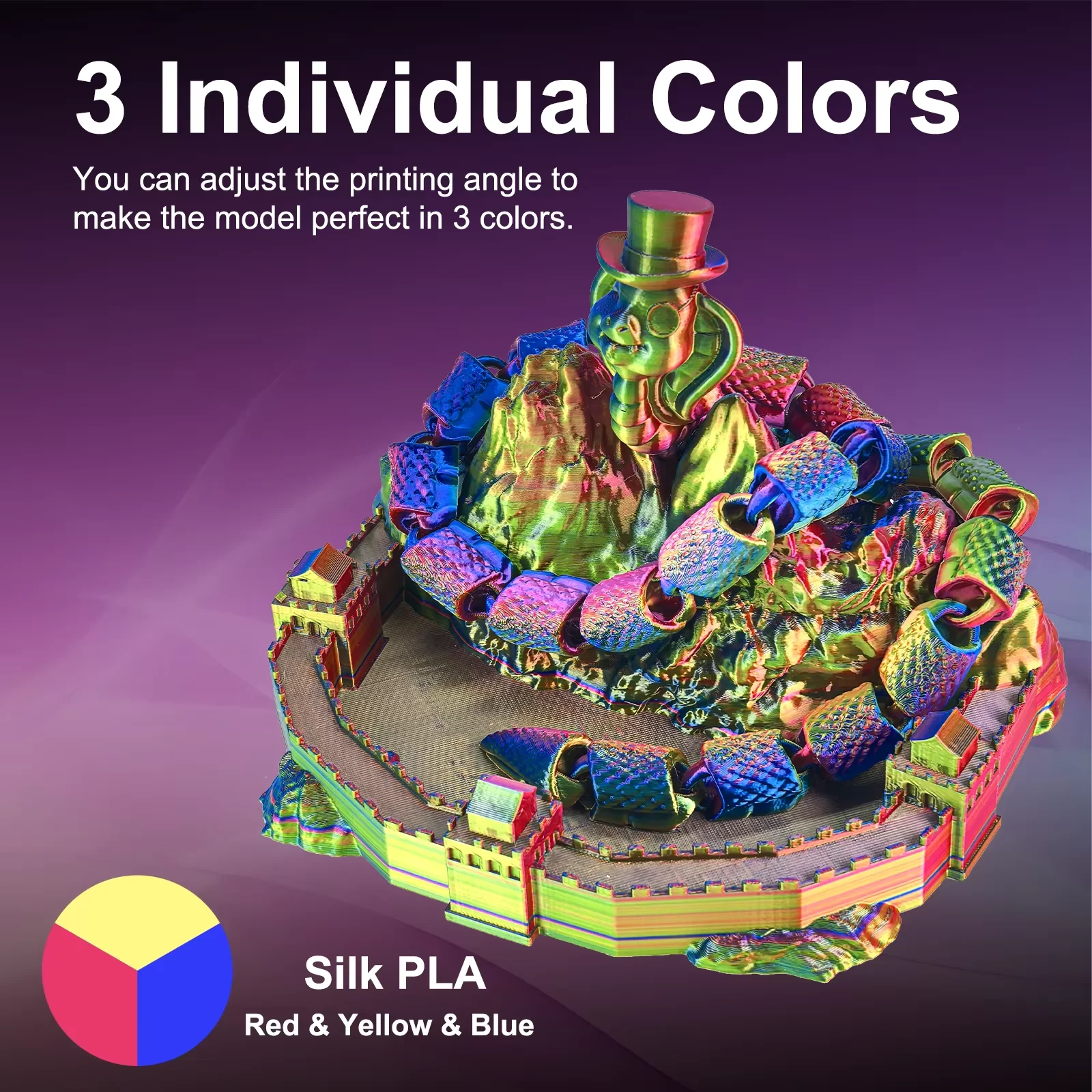 PLA Silk трехцветный Gold Blue Purple 3