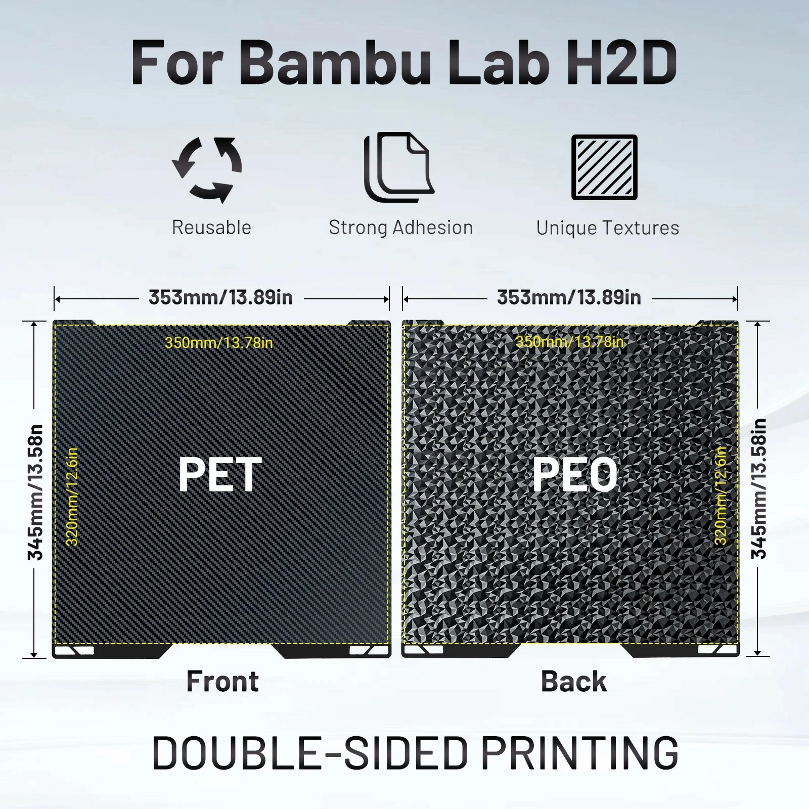 Стальная пластина с двухсторонним покрытием PEI-PEO-Bambu Lab H2D Стальная пластина с двухсторонним покрытием PEI-PEO-Bambu Lab H2D