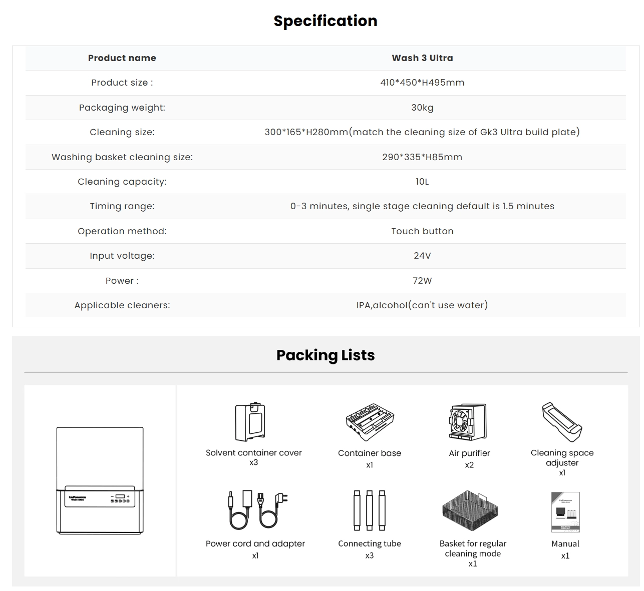 Uniformation Wash 3 Ultra specification