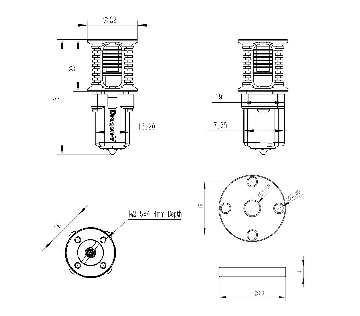Hotend Dragon ACE PT1000 Trianglelab 8 Hotend Dragon ACE PT1000 Trianglelab 8