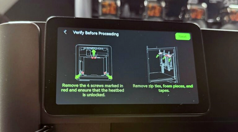 Экран с начальными настройками Bambu Lab H2С