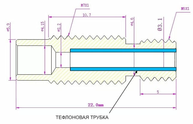 Чертеж термобарьера с тефлоновой трубкой