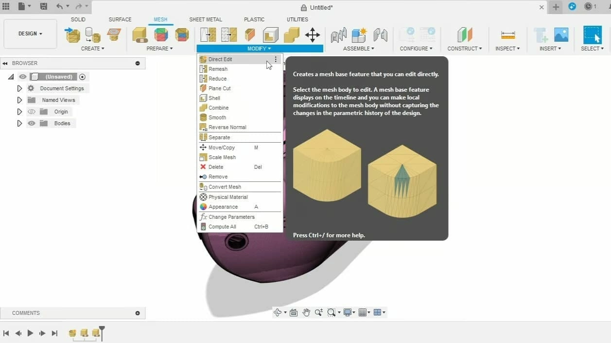 Редактирование импортированного объекта в Fusion 360 Редактирование импортированного объекта в Fusion 360