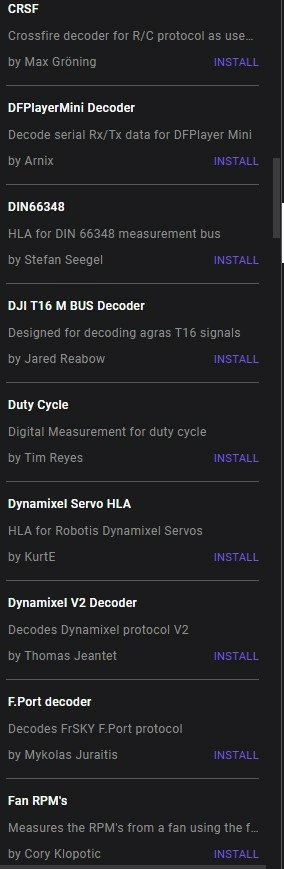 Список дополнительных протоколов Saleae