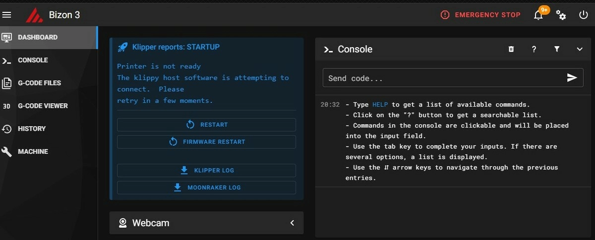 Главная страница веб-интерфейса Mainsail OS Главная страница веб-интерфейса Mainsail OS
