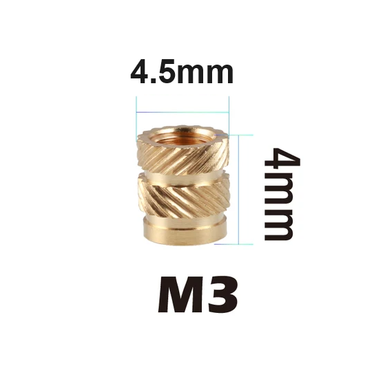 Латунная встраиваемая гайка с резьбой М3x4x4.5 мм, 10 шт