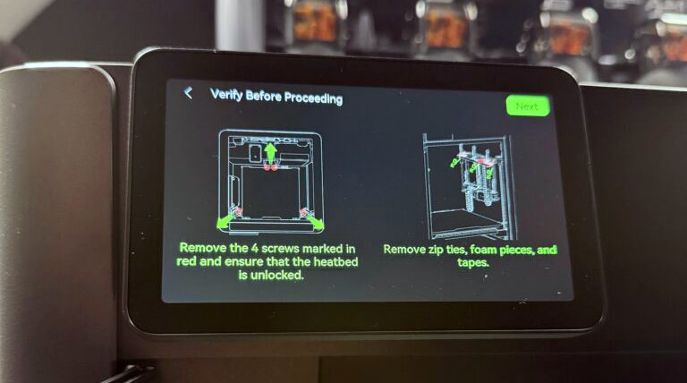 Экран с начальными настройками Bambu Lab H2С