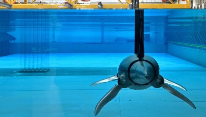 3D-печатное «Морское чудовище» плиозавр плавает в бассейне