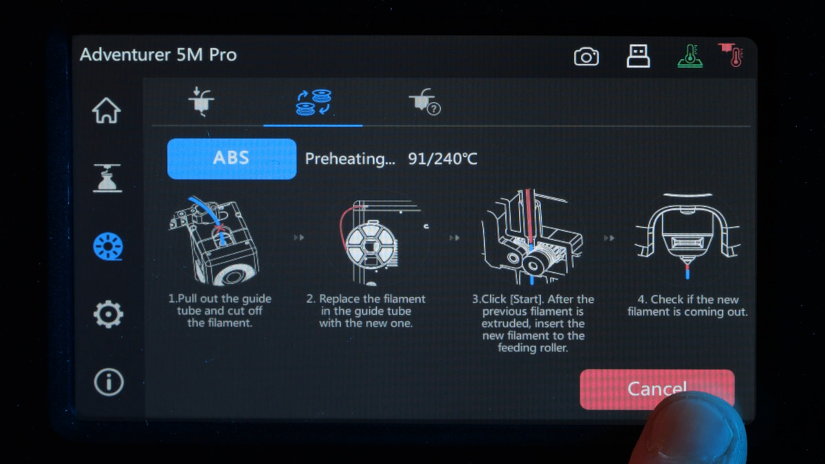 Заправка пластика на принтере FlashForge