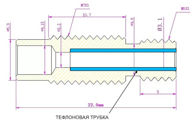 Чертеж термобарьера с тефлоновой трубкой Чертеж термобарьера с тефлоновой трубкой