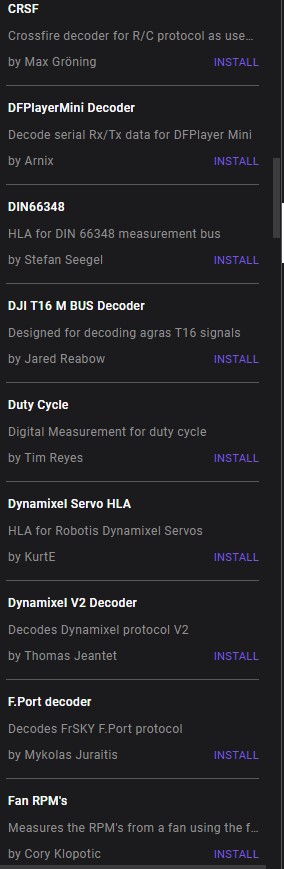 Список дополнительных протоколов Saleae