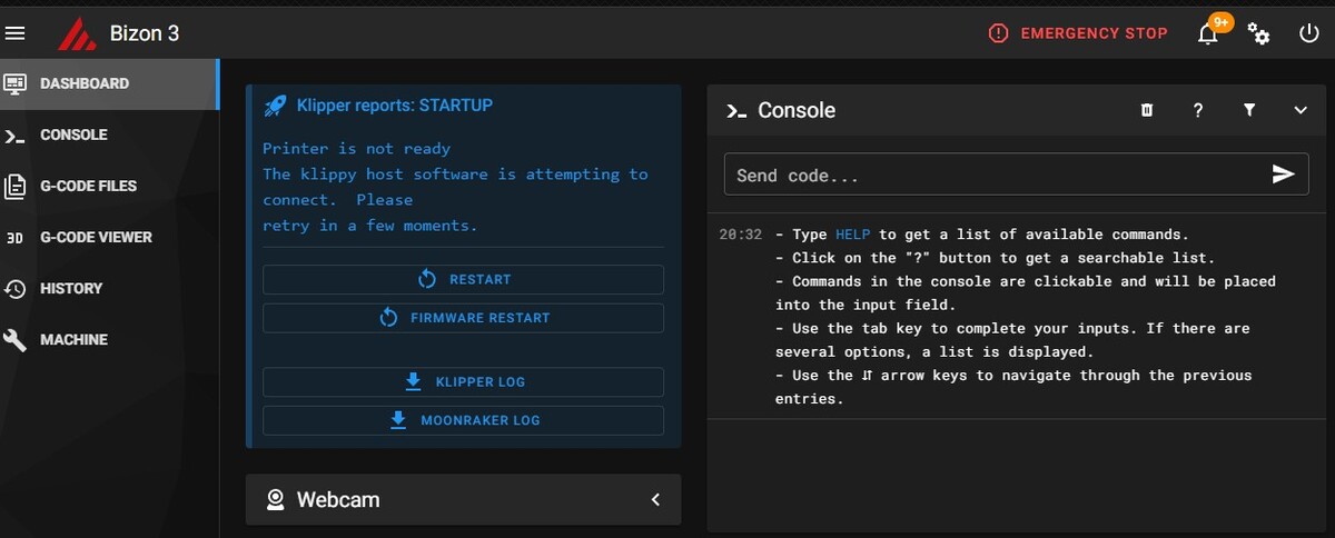 Главная страница веб-интерфейса Mainsail OS