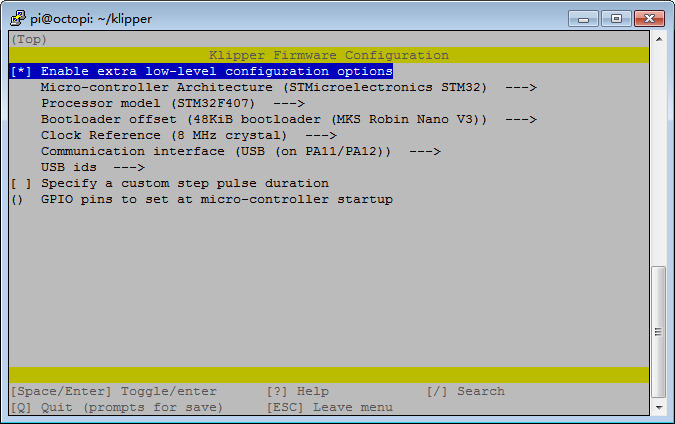 Запуск конфигуратора make menuconfig