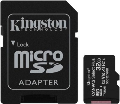 Карта памяти microSD 32 ГБ с адаптером, Kingston Class 10, 100mb/s