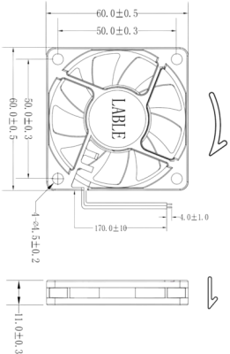 Вентилятор осевой (аксиальный) 12В 0.07А, 60х60х11мм, подш. скольжения, Xinyujie