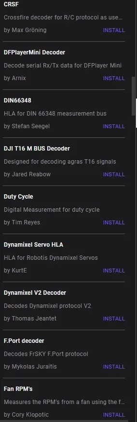 Список дополнительных протоколов Saleae